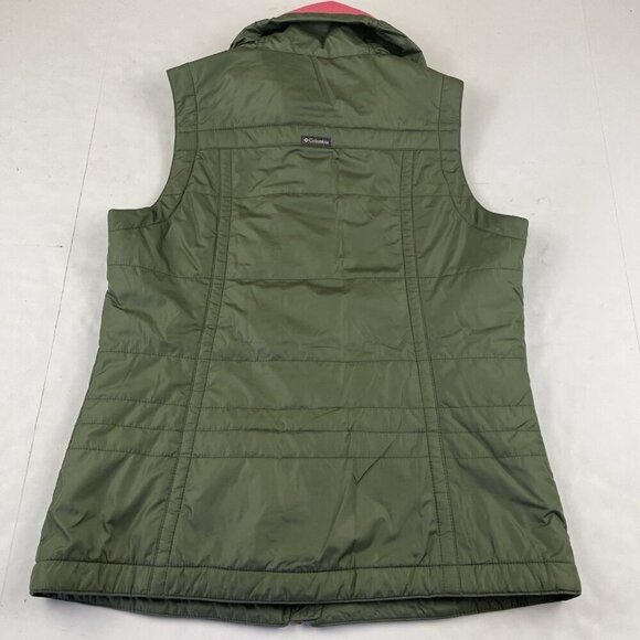 Columbia Vest Jacket Women’s S Green Shell Pink Fleece Lined Full Zip Insulated - Picture 2 of 9